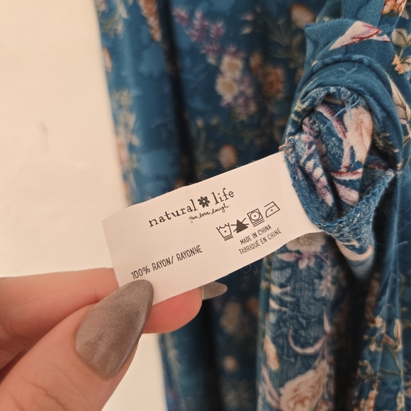 Natural Life Boho Floral Patti Side Slit Blue Dress, XS - Picture 10 of 11